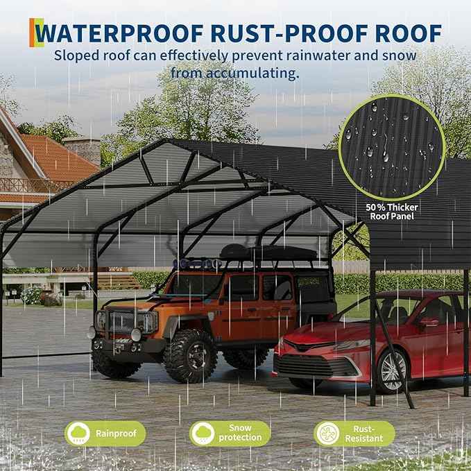 20x20x9FT Metal Car Port, Oversized Metal Garage with Steel Frame, Heavy Duty Carports for Car, Boats, Tractor