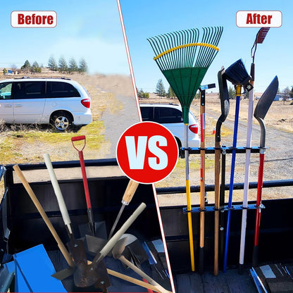 Vertical Hand Rack for Enclosed Landscaping Truck Trailer Garage or Shed Walls Holds 6 Tools for Shovels, Rakes, Hoes, Open Trailer Storage, 1 Pack (Red)