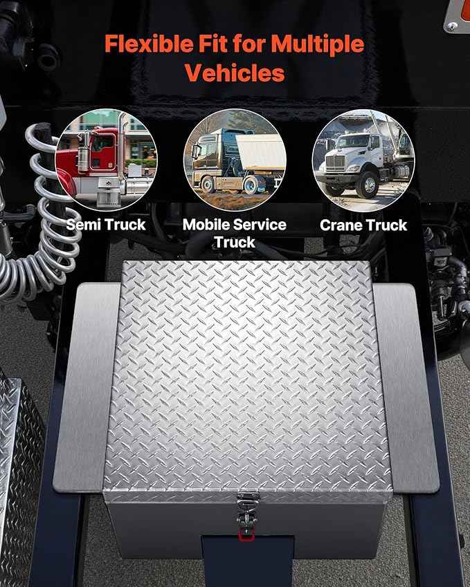 VEVOR Truck Bed Tool Box, Heavy Duty Aluminum Tool Box with Diamond Plate, Storage Toolbox Chest Organizer Supports up to 220 lbs, Ideal for Pickup, Truck Bed, RV, Trailer, 30.3 x 24 x 12.2 in, Silver