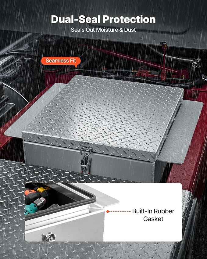 VEVOR Truck Bed Tool Box, Heavy Duty Aluminum Tool Box with Diamond Plate, Storage Toolbox Chest Organizer Supports up to 220 lbs, Ideal for Pickup, Truck Bed, RV, Trailer, 30.3 x 24 x 12.2 in, Silver