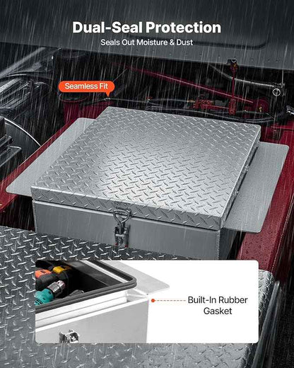 VEVOR Truck Bed Tool Box, Heavy Duty Aluminum Tool Box with Diamond Plate, Storage Toolbox Chest Organizer Supports up to 220 lbs, Ideal for Pickup, Truck Bed, RV, Trailer, 30.3 x 24 x 12.2 in, Silver