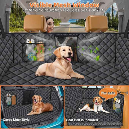 URPOWER Backseat Extender for Dogs - Hard Bottom Dog Car Seat Cover for Back Seat, Dog Hammock for Car and SUV, Pet Rear Seat Protector Dogs Travel Bed with Mesh Window & Side Flaps