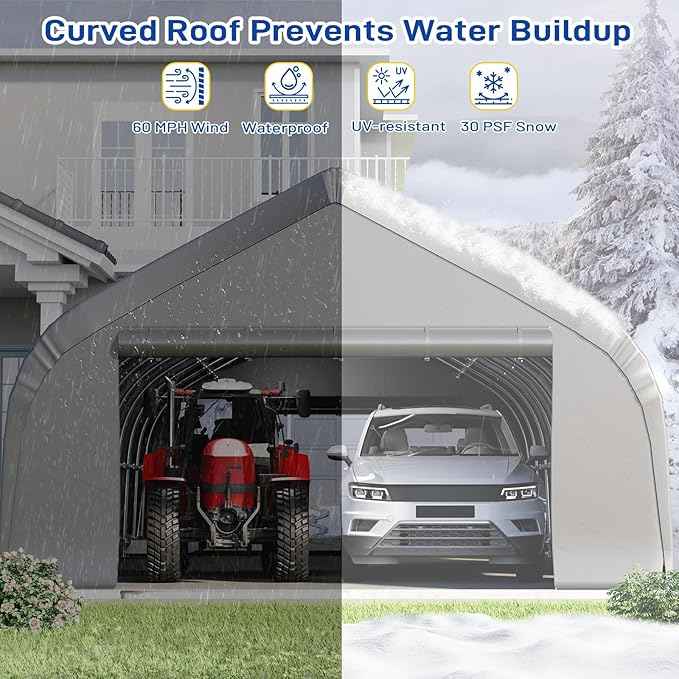 EROMMY 20x40 FT Heavy Duty Durable Carport, Silver Gray, Galvanized Steel Frame Garage Shelter and Outdoor Storage, Waterproof 3-Layer PE Cover, Fits 4 Cars, Boat, Farm Equipment