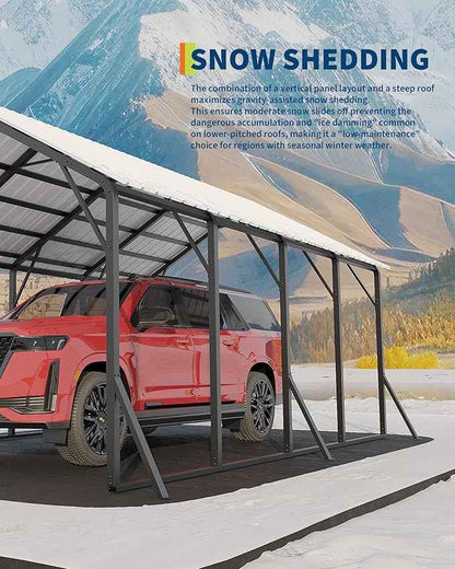 Garvee 13x21 ft Metal Carport Kit, 120° Steep-Pitch Vertical Roof for Snow Shedding, 133" High-Clearance Full-Sized Pickup & Van Shelter, Heavy-Duty Metal Car Port with Reinforced Frame