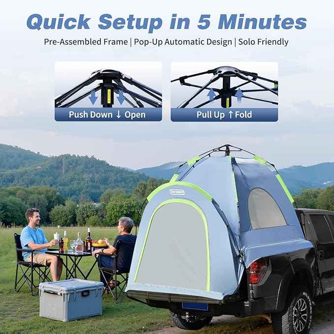 Tecoom Truck Bed Tent, Double Layer Waterproof PU3000mm for 5.5-6.7ft, Portable 2/3 Person Compact Full Size Pickup with Rain Fly for Back of Camping Beach