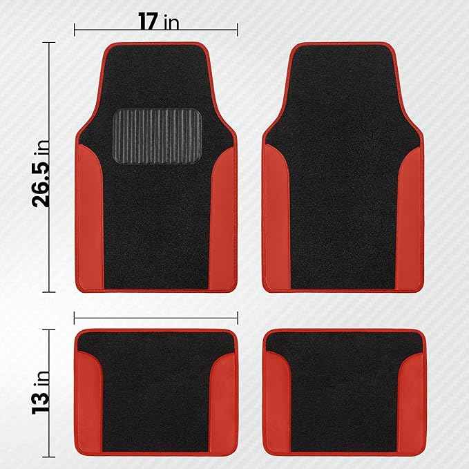 BDK PolyPro Red Car Seat Covers Full Set with 4-Piece Car Floor Mats - Two-Tone Seat Covers for Cars with Carpet, Interior Covers for Auto Truck Van SUV