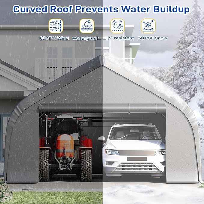 EROMMY 20x20 FT Heavy Duty Durable Carport, Silver Gray, Galvanized Steel Frame Garage Shelter and Outdoor Storage, Waterproof 3-Layer PE Cover, Fits 2 Cars, Boat, Farm Equipment