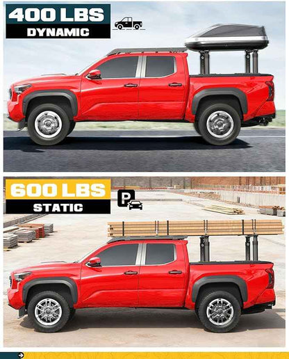 Truck Bed Rack Fit for Tacoma Gladiator Mid Size Pickups with Tonneau Cover w/T-Slot Rails, Adjustable 19"-25" Aluminum Truck Ladder Rack Fits Lumber Pipes Kayak Surfboard Bike Tent