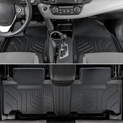 Floor Mats for Toyota RAV4 Gas 2013-2018, All Weather Floor Mats Trunk Cargo Liner with Backrest Protectors and Door Sill Guards Accessories, Full Coverage Set