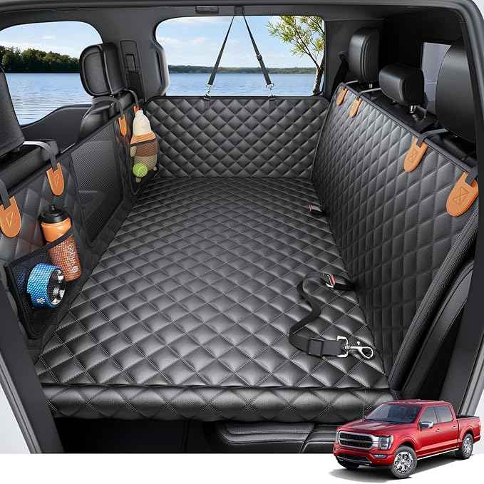 Wigoo Dog Truck Seat Cover for Back Seat, Dog Hammock with Hard Bottom Support (450lbs), Heavy Duty Waterproof Car Bed Extender for 2-4 Large Dogs, Backseat Protector for SUV & Truck, XL Size