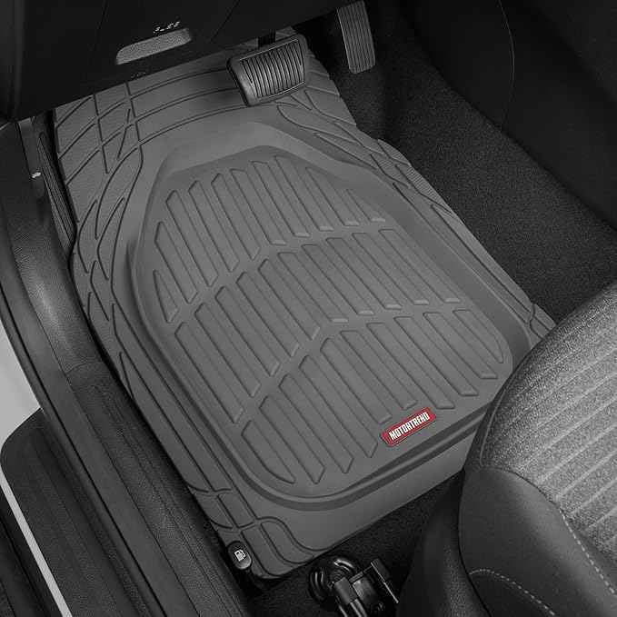 Motor Trend 2 Piece Front Car Floor Mats- Gray FlexTough Contour Liners-Deep Dish Heavy Duty Rubber Floor Mats for Car SUV Truck & Van-All Weather Protection, Universal Trim to Fit