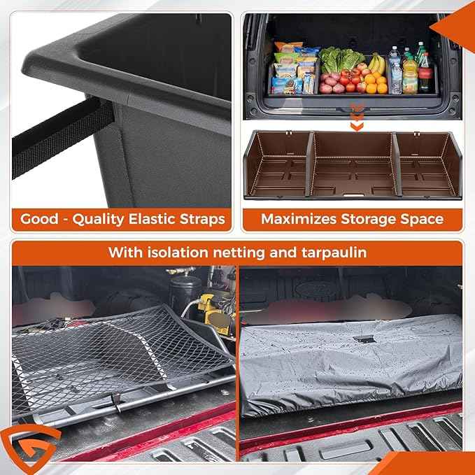 GEARLAST 48 inch Truck Bed Cargo Box, Truck Bed Organizers and Storage,Truck Bed Storage System with Isolation Netting and Tarpaulin, Tailgate-slide Design for Effortless Loading/Unloading