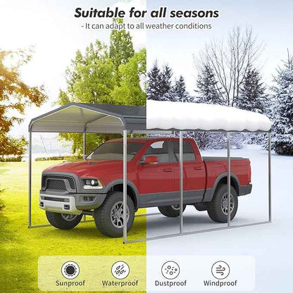 Garvee 10x15 ft Heavy Duty Metal Carport Shed, Reinforced Galvanized Steel Frame & Roof, Permanent All-Weather Shelter for Cars, Trucks, Boats, ATVs, Tractors & Motorcycles