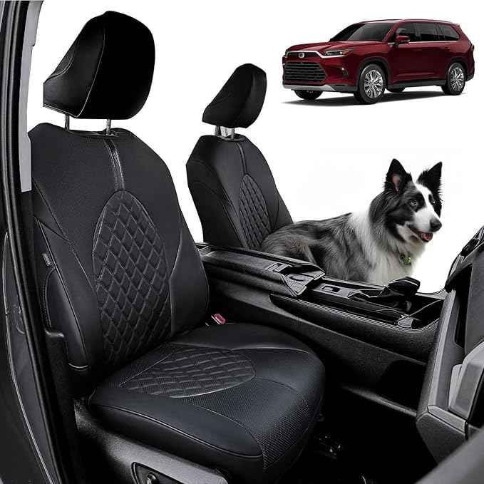 8 Seat Covers for 2026 2025 2024 Grand Highlander Accessories, Car Seat Covers for Toyota Grand Highlander, Side Airbag Compatibility, Full Set All-Wrapped Premium Leather Diamond Pattern