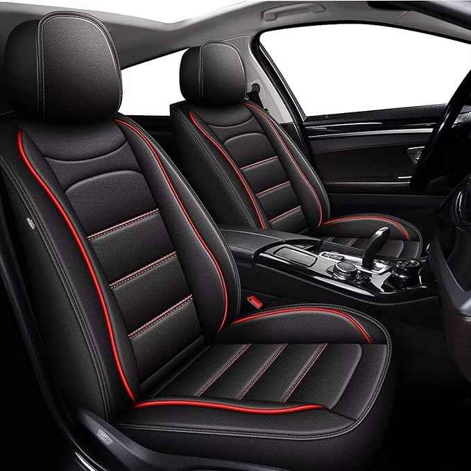 Car Seat Covers for Hyundai Tucson 2005-2025 2026: Luxury Leather Striped Automotive Seat Cover Waterproof Seat Protectors Compatible Airbag (2PCS Front,Black)