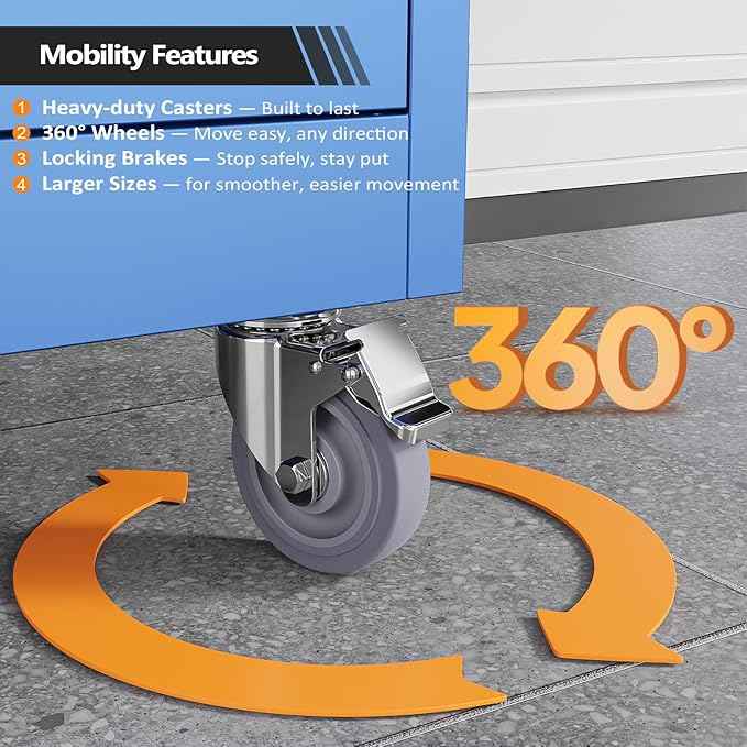 VINGLI Rolling Metal Storage Cabinet with Adjustable Shelves, 71'' Tall Garage Storage Cabinet with Wheels, Locking Tool Cabinets for Home Office Garage Gym School (Blue)