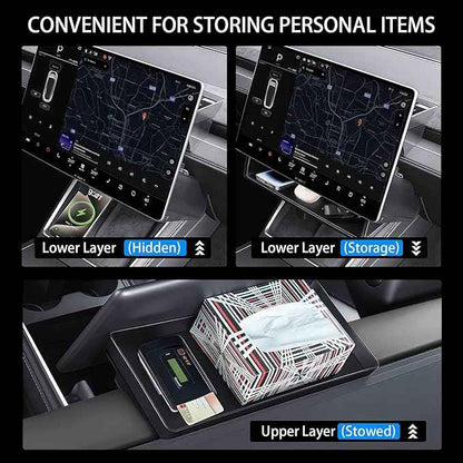 New Upgrade Under Screen Storage Organizer for Tesla Model Y Juniper 2025-2026 & Model 3 Highland 2024-2025, Hidden Console Tray, Black
