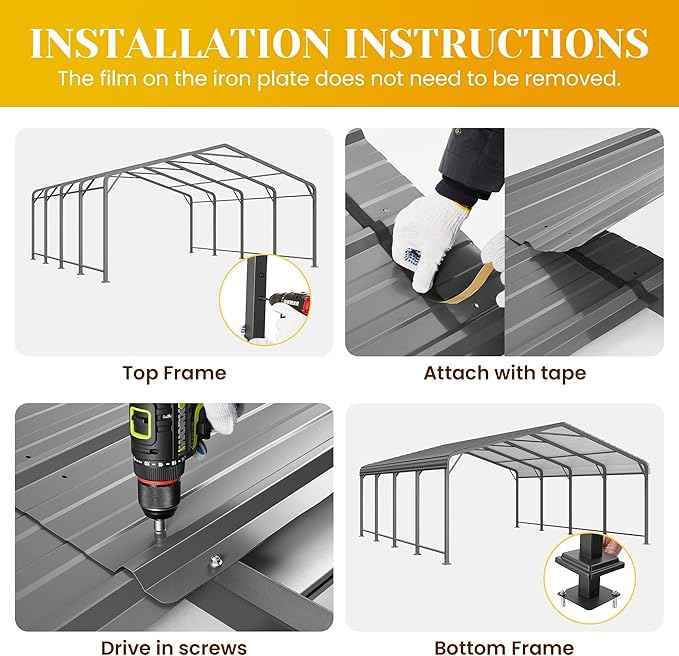 20' x 20' Carport, Metal Carport with Updated Roof & Enhanced Base, Heavy Duty Canopy Carports Garage, Vertaile for Car, Truck, Boat, Tractors, Party, Grey