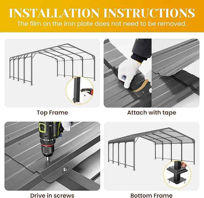 20' x 20' Carport, Metal Carport with Updated Roof & Enhanced Base, Heavy Duty Canopy Carports Garage, Vertaile for Car, Truck, Boat, Tractors, Party, Grey