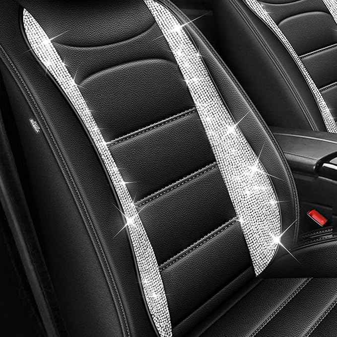 Car Seat Covers Fit for Hyundai Kona 2018-2025 2026: Sparkling Diamonds Waterproof Faux Leather Seat Cover, Bling Bling Automotive Seat Cushion All Seasons Seat Protector(5 Seats,Black)