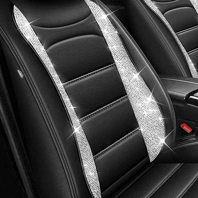 Car Seat Covers Fit for Hyundai Sonata 2007-2025 2026: Sparkling Diamonds Waterproof Faux Leather Seat Cover, Bling Bling Automotive Seat Cushion All Seasons Seat Protector(5 Seats,Black)