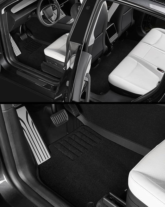 3W Tesla Model Y Juniper Floor Mats(not for Standard), Full Set with Carpets, Mental Pedal, Double Layer, 2025 2026 Model Y Acecessories, TPE All Weather Waterproof Custom Fit Automotive Liners