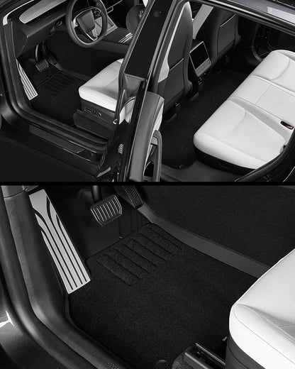 3W Tesla Model Y Juniper Floor Mats(not for Standard), Full Set with Carpets, Mental Pedal, Double Layer, 2025 2026 Model Y Acecessories, TPE All Weather Waterproof Custom Fit Automotive Liners