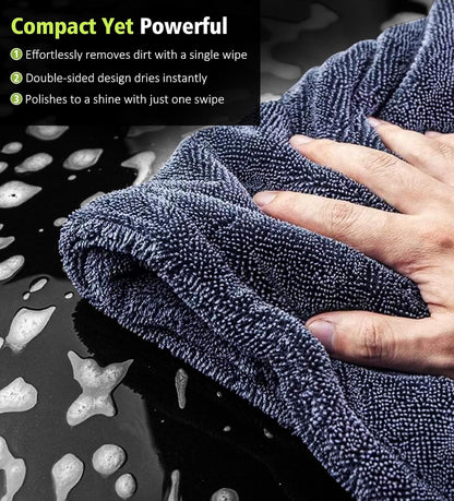 2-Pack Car Drying Towels, 16"x 16" Microfiber Drying Towel for Car Detailing, 1400 GSM High Absorbent Edgeless Streak Free Car Wash Drying Towels for Car Truck SUV, Green&Gray