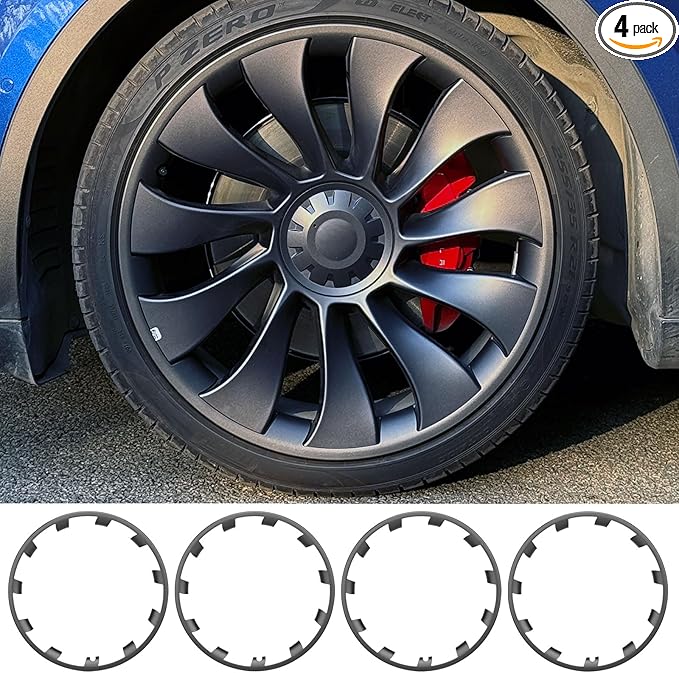 for Tesla Model Y 21 Inch Wheel Rim Protector Hubcaps Uberturbine Wheels Rim Cover Tire Trim Rings Gunpowder 4Pcs Model Y Accessories