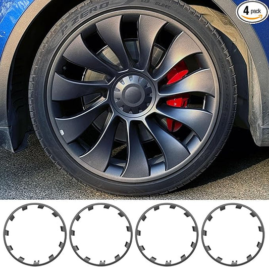 for Tesla Model Y 21 Inch Wheel Rim Protector Hubcaps Uberturbine Wheels Rim Cover Tire Trim Rings Gunpowder 4Pcs Model Y Accessories