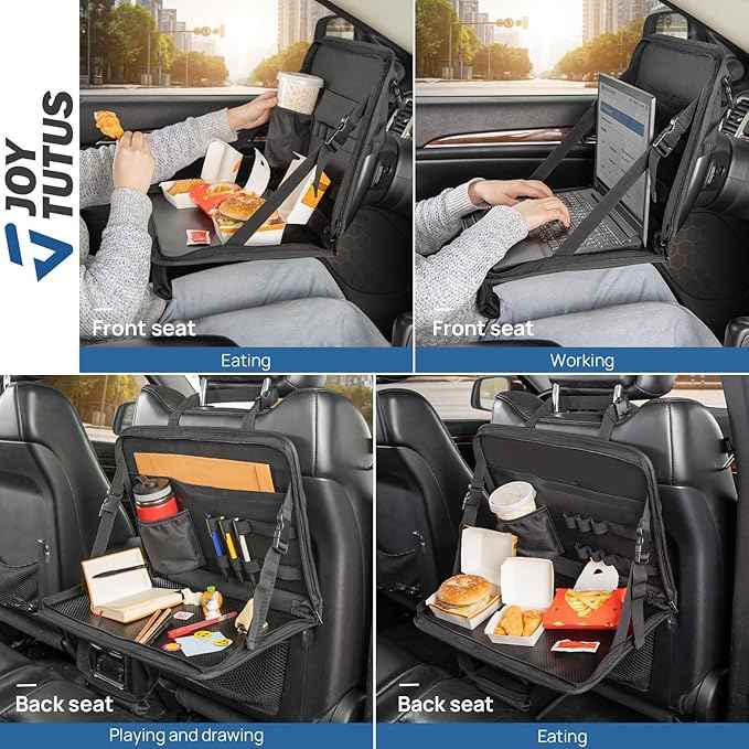 JOYTUTUS 3 in 1 Steering Wheel Eating Tray, Car Back Seat Laptop Desk, Multifunctional Office Bag, Car Work Table for Writing, Car Organizer for Kids, Commuters, Family