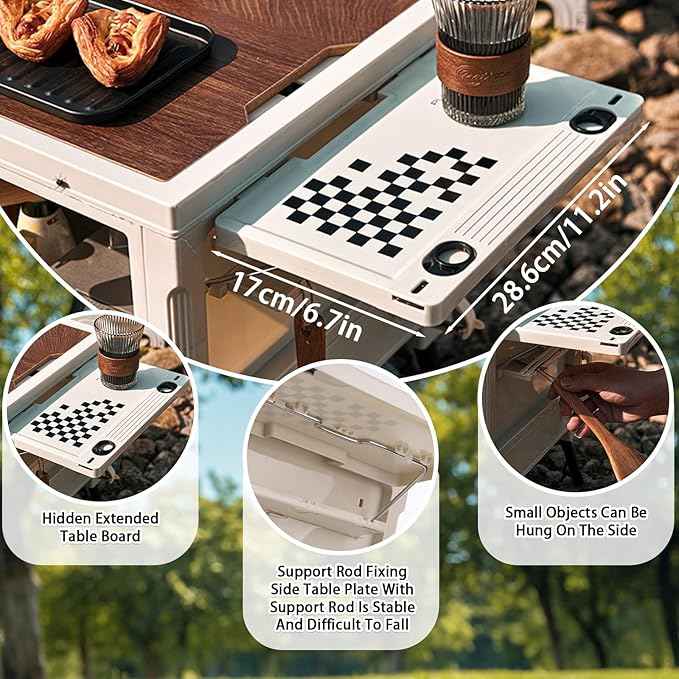 Folding Camping Storage Box with Wooden Table Board, Multi-functional Collapsible Camp Kitchen Box, 56L Storage Bin for Trunk Organizer for Outdoor Picnic, Car RV Storage and Organization