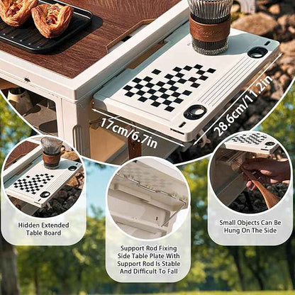 Folding Camping Storage Box with Wooden Table Board, Multi-functional Collapsible Camp Kitchen Box, 56L Storage Bin for Trunk Organizer for Outdoor Picnic, Car RV Storage and Organization