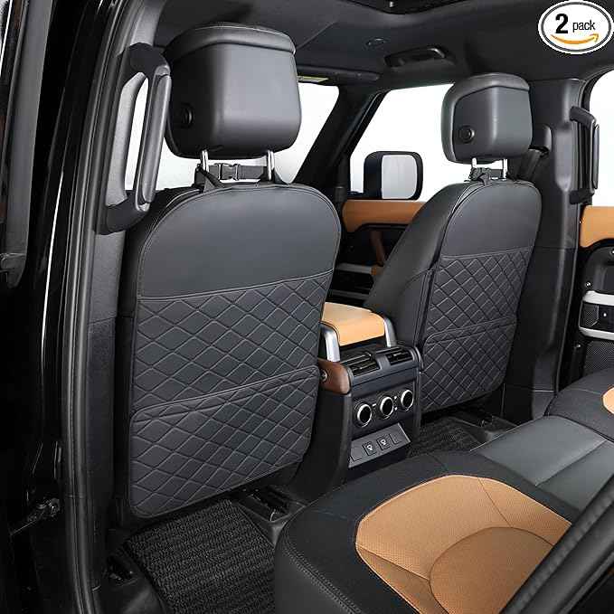 Seat Back Protector + Large Capacity Pocket Storage Organizer,Preventing the Impact of Children Stepping on the Seat Backrest (Black)