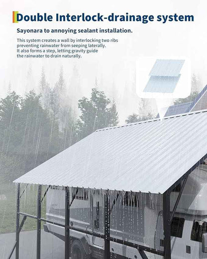 Garvee 13x26 ft Metal Carport Kit, 120° Steep-Pitch Vertical Roof for Snow Shedding, 133" High-Clearance RV & Boat Shelter, Heavy-Duty Long-Reach Car Port with Reinforced Frame