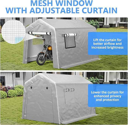 Carport 6x8 FT Enclosed Carport with Roll-up Windows, Portable Garage with Removable Sidewalls & Doors, Car Canopy Tent with Sandbags All-Season Tarp for Bike Motorcycle