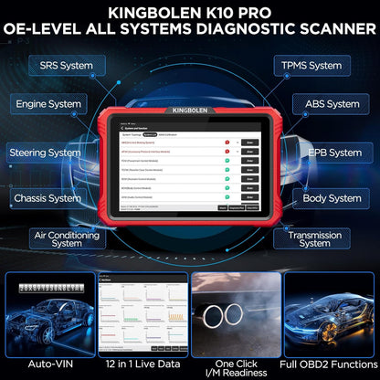 KINGBOLEN K10 Pro Bidirectional Test Diagnostic Scan Tool Bluetooth OBD2 Scanner Full System 10" Screen Code Reader Topological Graph 40+ Reset ECU Coding ADAS DoIP&CAN-FD FCA SGW 2 Years Free Update