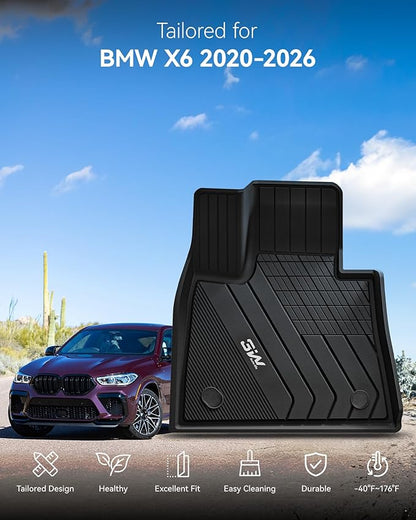 3W BMW X6 Floor Mats Fit for 2020 2021 2022 2023 2024 2025 2026 M/M50i/sDrive40i/xDrive40i G06 All-Weather TPE Floor Liner for BMW X6 1st 2nd Row Full Set Custom Fit Car Liners, Black