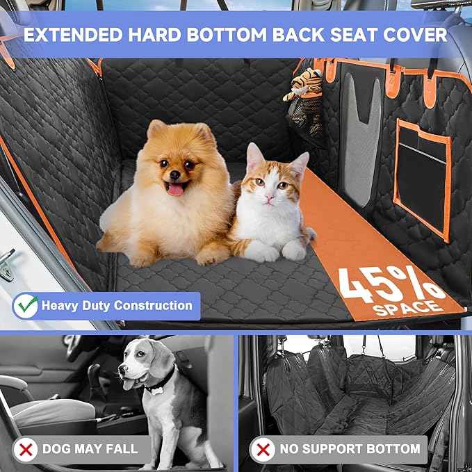Dog Car Seat Cover for Back Seat - Back Seat Extender for Dogs with Hard Bottom Holds 400 lbs, Waterproof Car Seat Protector for Dogs with Mesh Window, Dog Hammock for Car, SUV, Truck