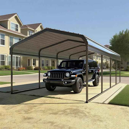 10x20 FT Heavy Duty Extra Large Metal Carport with Vertical Roof Design - All Weather Protection Galvanized Steel Shelter for 2 Car, Dual Vehicle, RV and Boat Storage (10x20 FT)