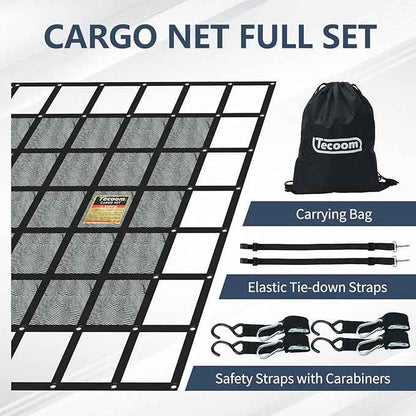 Tecoom Truck Bed Net, Heavy Duty with Mesh - 7.51' x 7.35' Truck Bed Bungee Net Mesh with Capacity 1,500 lbs - Compatible with Trailer, Trucks, Boat, Jeep, Pickup