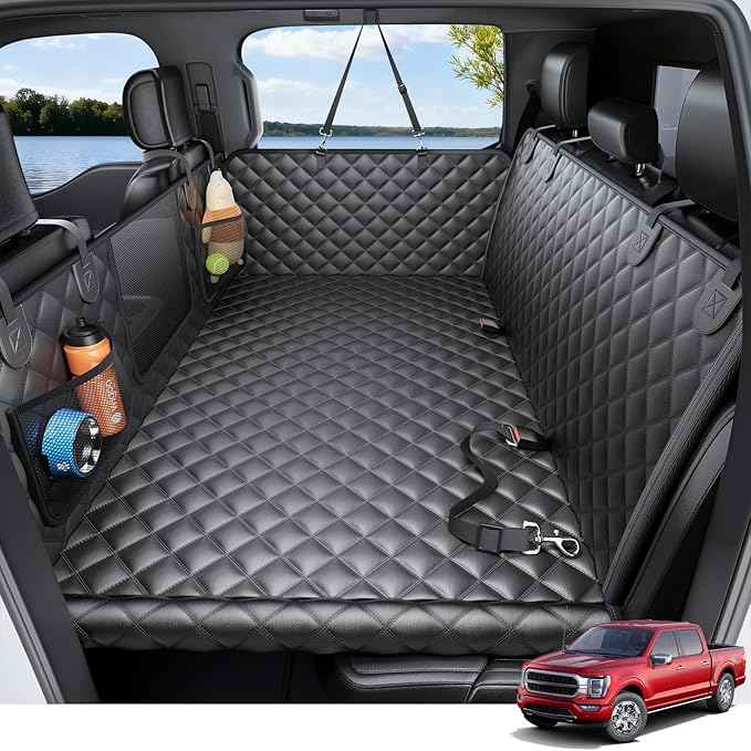 Wigoo Dog Truck Seat Cover for Back Seat, Dog Hammock with Hard Bottom Support (450lbs), Heavy Duty Waterproof Car Bed Extender for 2-4 Large Dogs, Backseat Protector for SUV & Truck, XL Size, Black