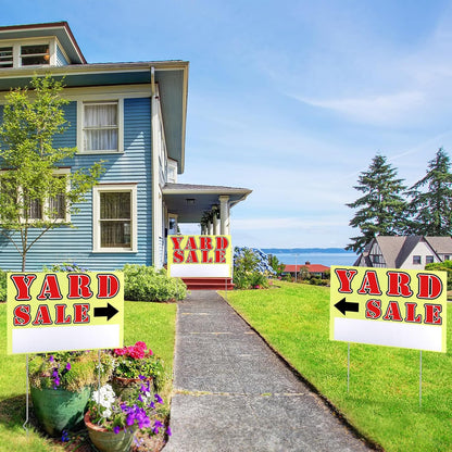 Marsui 3 Pcs Yard Sale Sign 23.6 x 15.7 Inch Double Sided Yard Sale Sign with Metal Stake and Directional Arrow for Outdoor