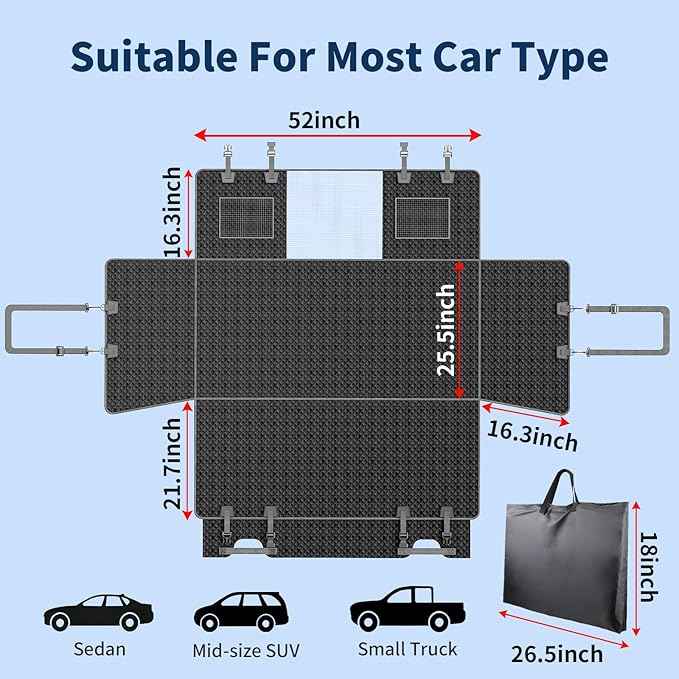Tough Dog Car Seat Cover for Back Seat with Seatback Top Protection, Waterproof Hard Bottom Back Seat Extender for Dogs, Scratch Resistant Heavy Duty Dog Hammock for Car SUV Small Trucks