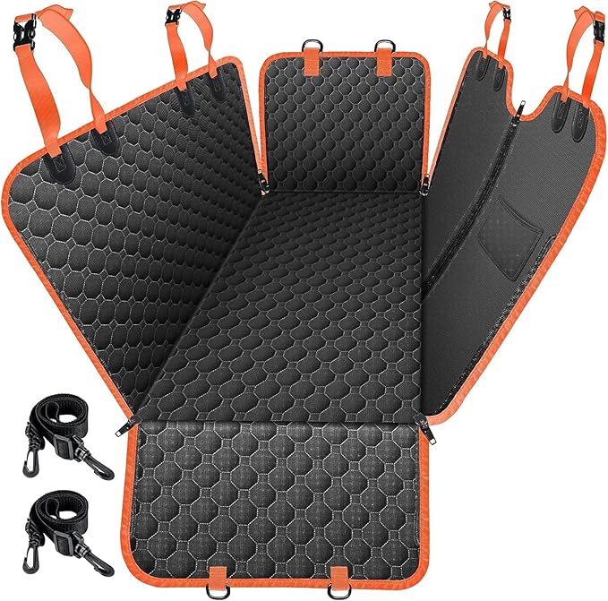 Mancro Dog Car Seat Cover for Back Seat, 2026 Upgraded 600D Heavy Duty Waterproof & Scratch-Resistant Dog Hammock for Car, Back Seat Pet Cover for Dogs with Sedan, Standard, Orange