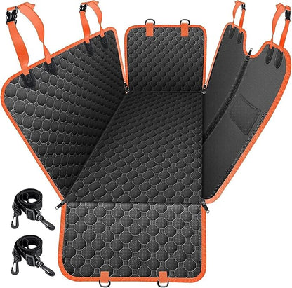 Mancro Dog Car Seat Cover for Back Seat, 2026 Upgraded 600D Heavy Duty Waterproof & Scratch-Resistant Dog Hammock for Car, Back Seat Pet Cover for Dogs with Sedan, Standard, Orange