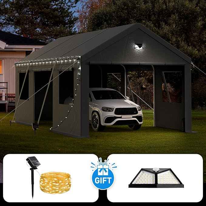 Carports Canopy Heavy Duty, Portable Garage with Sidewalls (12x20, Side Doors)