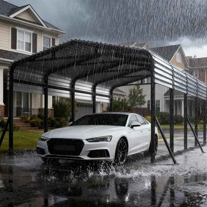 12x20 Metal Carport, Heavy Duty Outdoor Vehicle Shelter with Steel Frame & Roof, DIY Assembly Open-Side Canopy for Car, Pickup, Boat & Equipment
