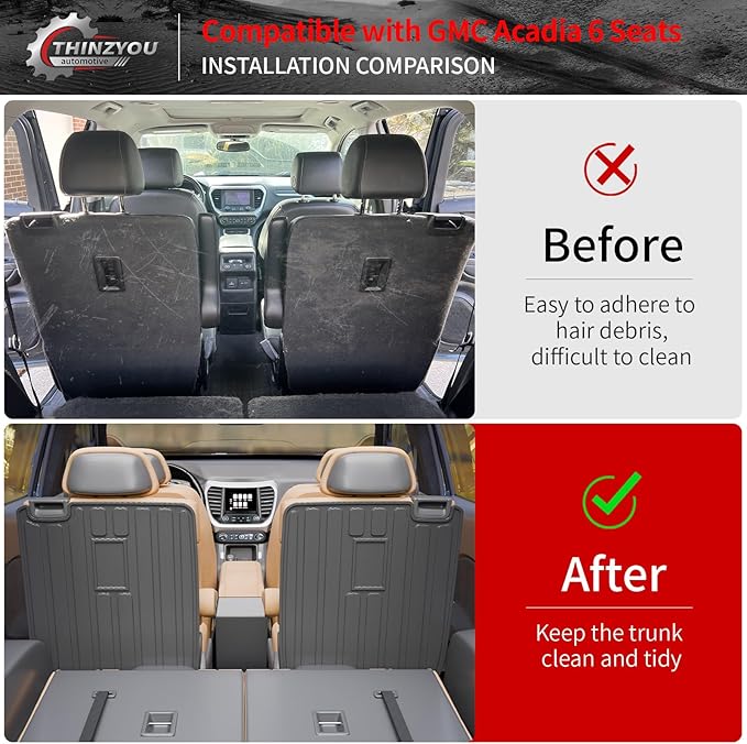 Kick Mats Compatible with 2017-2023 GMC Acadia 6 Seats Cargo Mat Cargo Liner Trunk Liner Trunk Mat Back Seat Cover Protector TPE All Weather 2022 Acadia Accessories (2nd Row Backrest Mats)