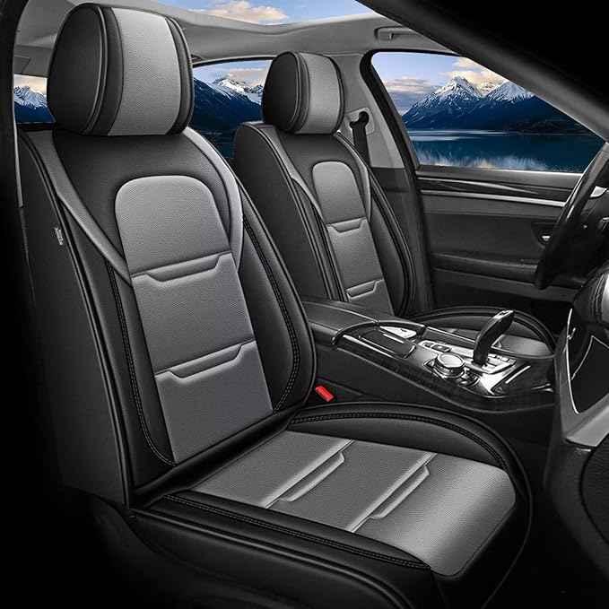 YORKNEIC Seat Covers for Chevrolet/Chevy Impala 2009-2020:2 Row 5 Seat Full Set Faux Leather Car Seat Covers for Impala Automotive Seat Cushion with Airbag Compatible(5 Seat Full Set,Black&Grey)